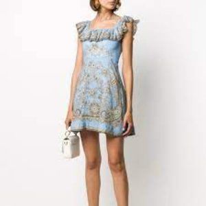 NWT Zimmermann Aqua Paisley Fiesta Ruffle Neck Sleeveless Dress